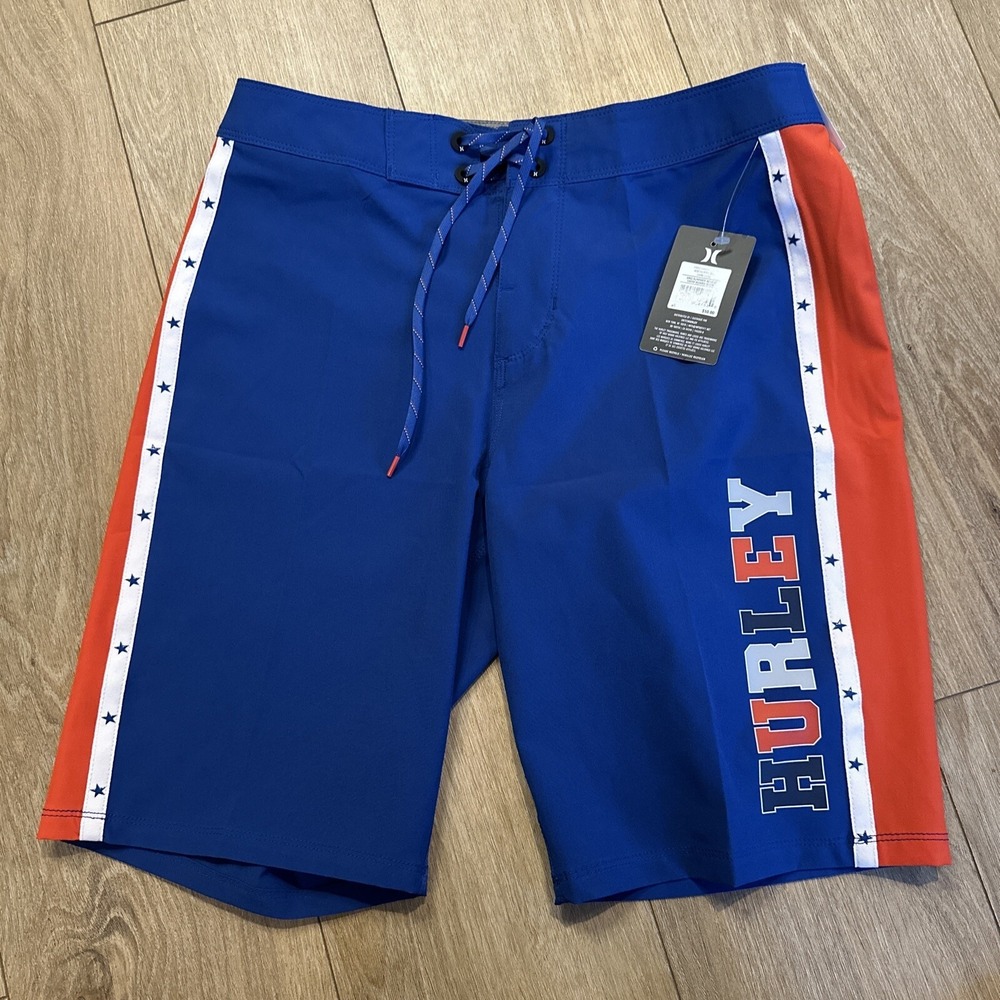 Hurley Men's Swim Board Short Patriotic Red White Blue Surf Beach Size - 30 9.5"